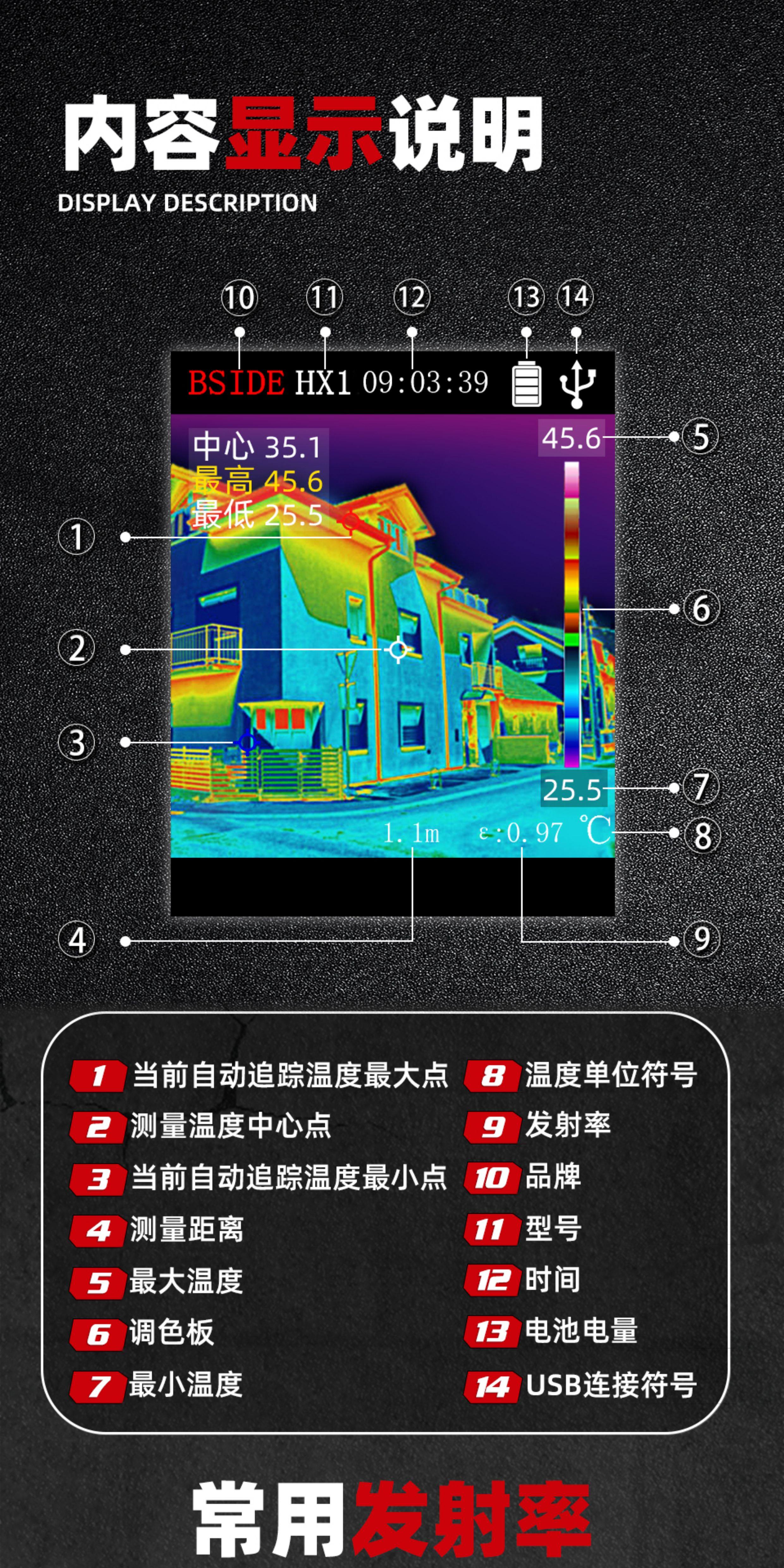 Тепловизор bside hx1红外热像仪高清红外热成像夜视仪电力检测地暖检测仪