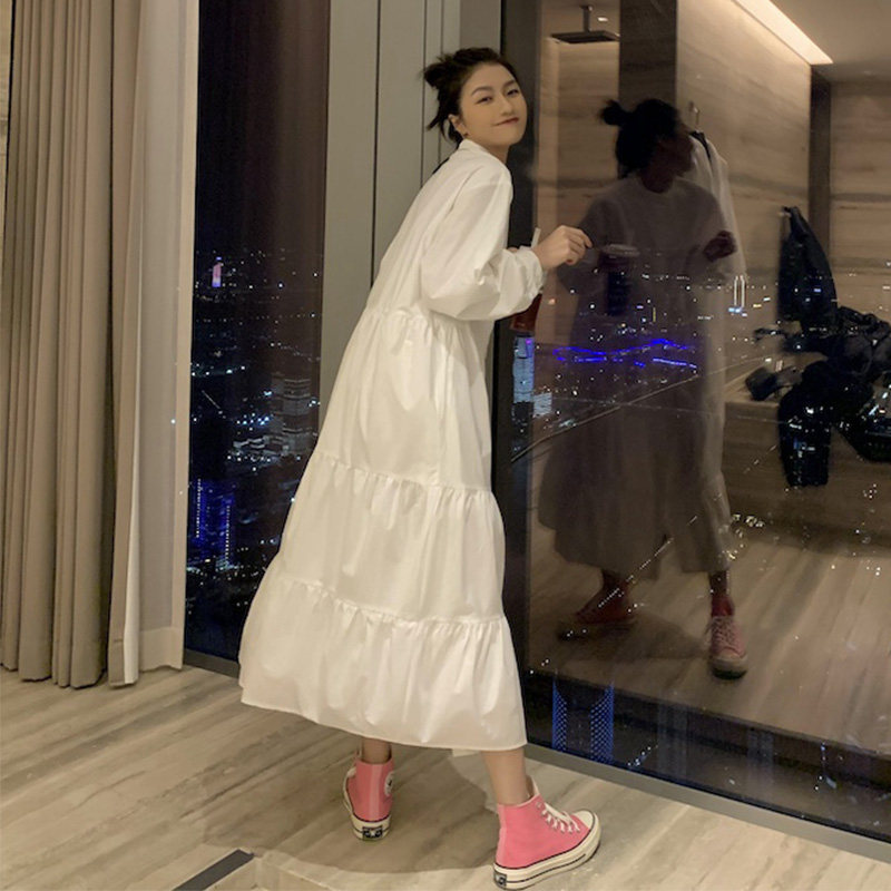 2021 early spring French forest princess dress super fairy cake dress first love white shirt dress summer spring long dress