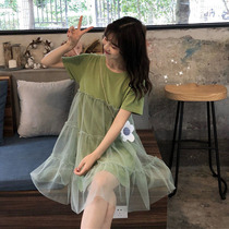 Early spring chic Platycodon grandiflorum French first love Mori gentle little fairy green gauze dress doll dress children