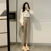Spring commuter Net red fried street fashion harbor style retro chic can salt sweet shirt suit pants two-piece women