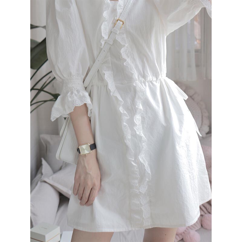 Early spring 2021 new bellflower French first love forest fairy salt sweet white shirt dress childrens summer