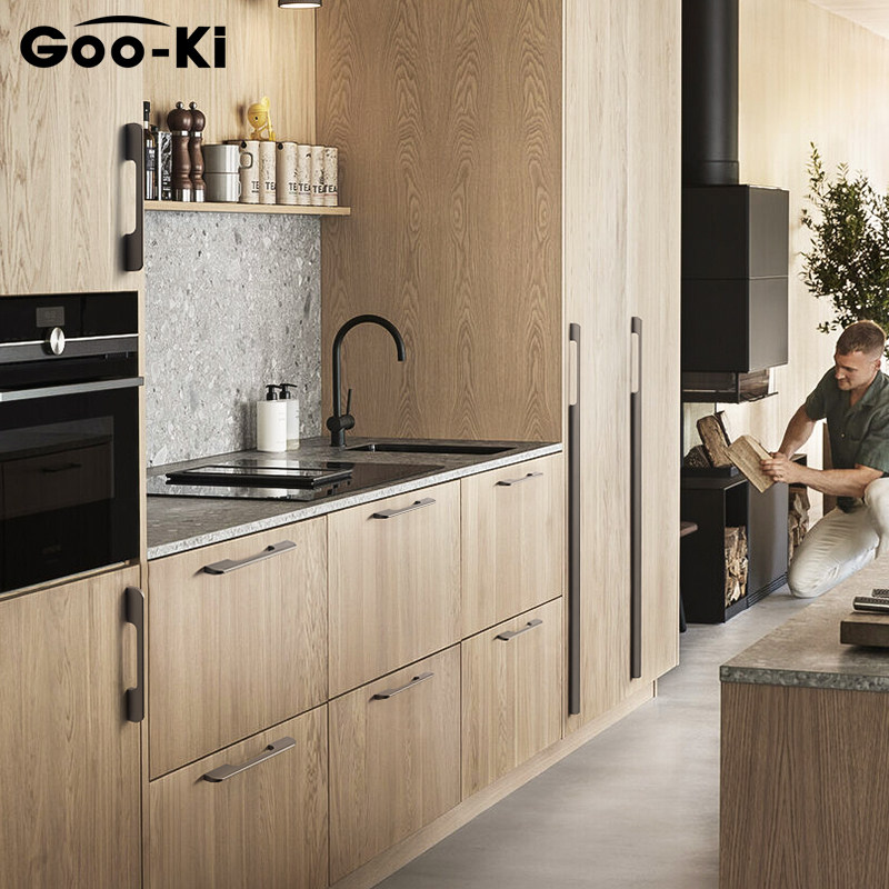 Goqi Long Handle Grey Cabinet Door Modern Minimalist Wardrobe Whole Cupboard Drawer Nordic Single Hole Cabinet Handle Handle