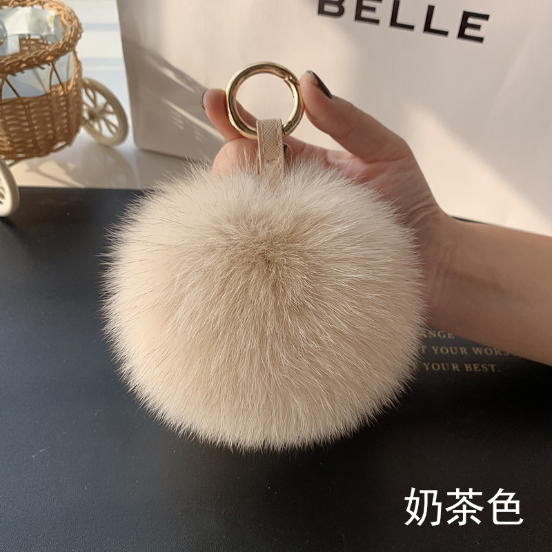 Imported Real Fox Fur Ball Bag Charm, Cute Plush Fur Ball Pendant, High-End Car Keychain Charm