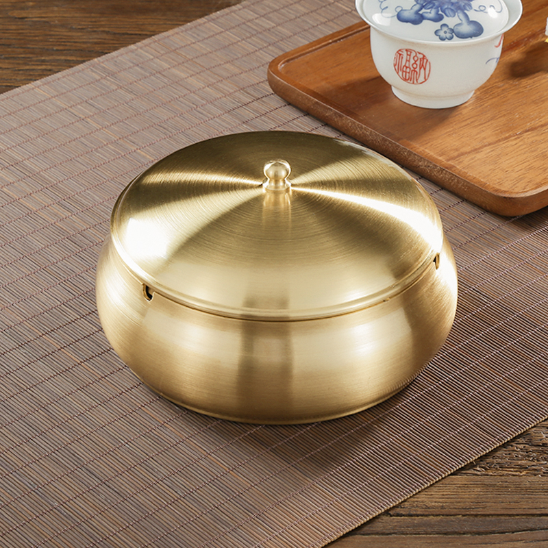 Total copper Ashtray Big trendy Chinese Home Tobacco Ashtray Living Room Office Light Lavish Creativity With Lid Cigarette Ash Tray