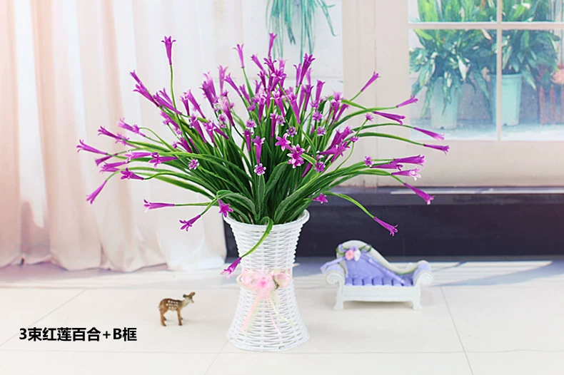 Lily mô phỏng bó hoa hồng lụa hoa bàn ăn hoa giả hoa khô trang trí đặt phòng khách nhựa trong chậu trang trí trong nhà - Hoa nhân tạo / Cây / Trái cây