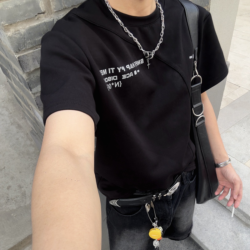 Gpcgr24 Ss Deconstructed Cleanfit Patchwork Wrinkle-Resistant Stiff Letter Print Air Layer Boxy Fit T-Shirt