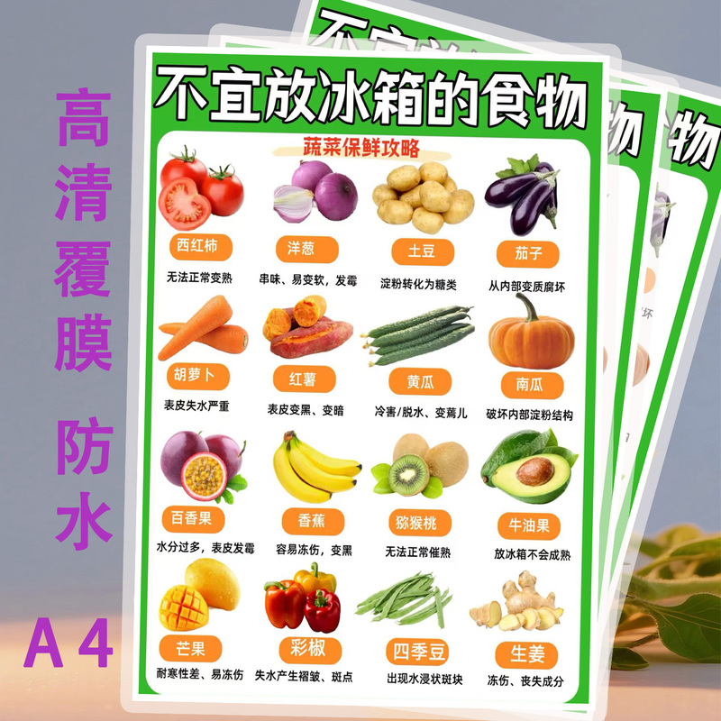 Vegetable Preservation Guide Waterproof Stickers Refrigerator Food Storage Guide Household Kitchen Reminder Labels Plastic-Sealed Cards