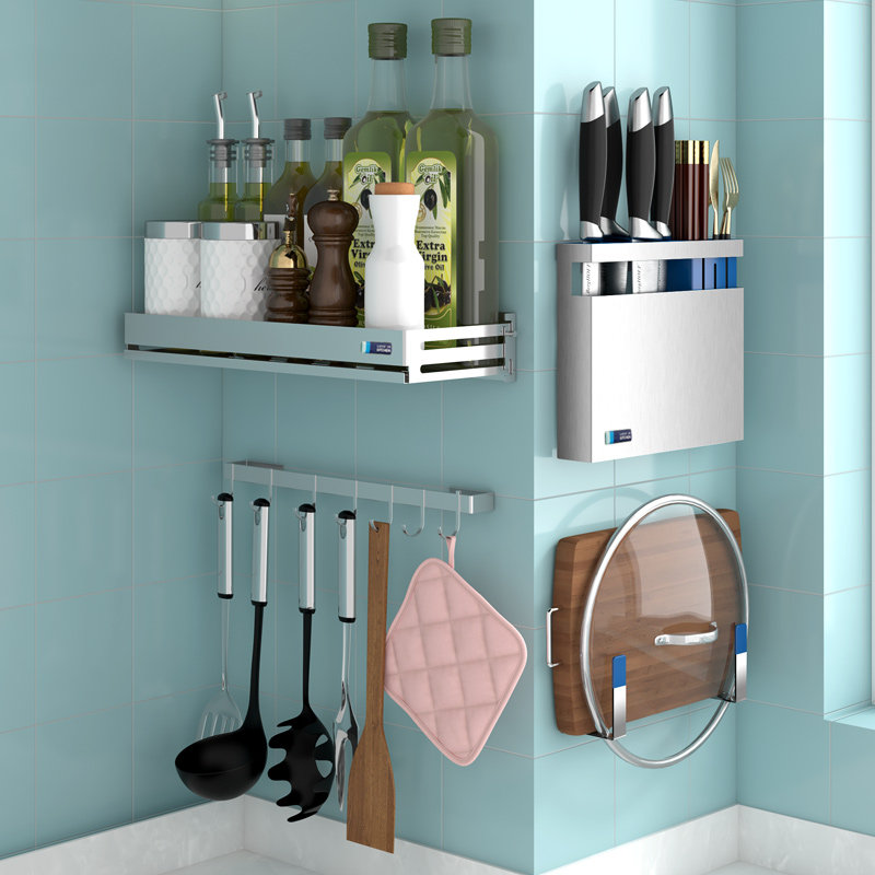 Kitchen wall-mounted Free-to-punch shelve with cutting board chopping board Chopping Board Shelf Cover Shelf Cutter Containing layer frame Kitchen Knife rack