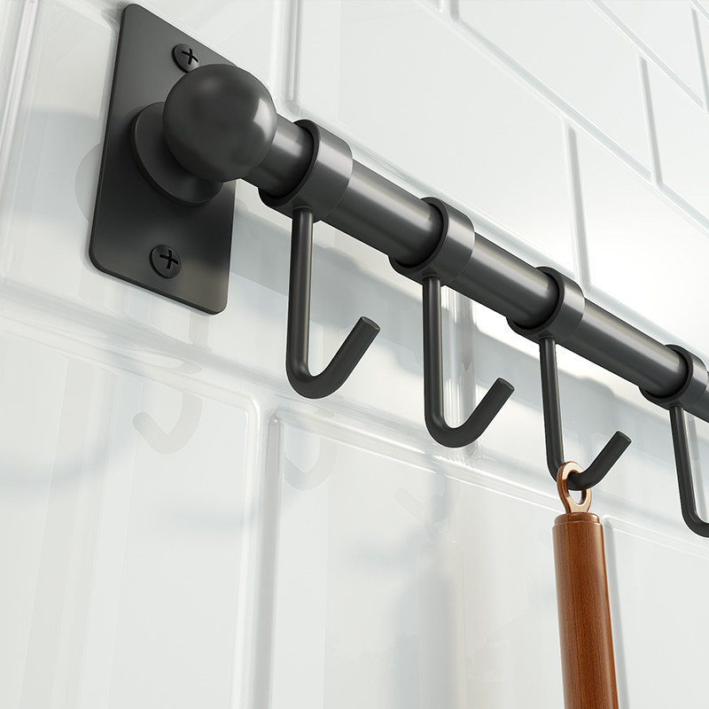 Perforation-free stainless steel kitchen black pendant hook wall hook hanger kitchen hanging pole door row hook