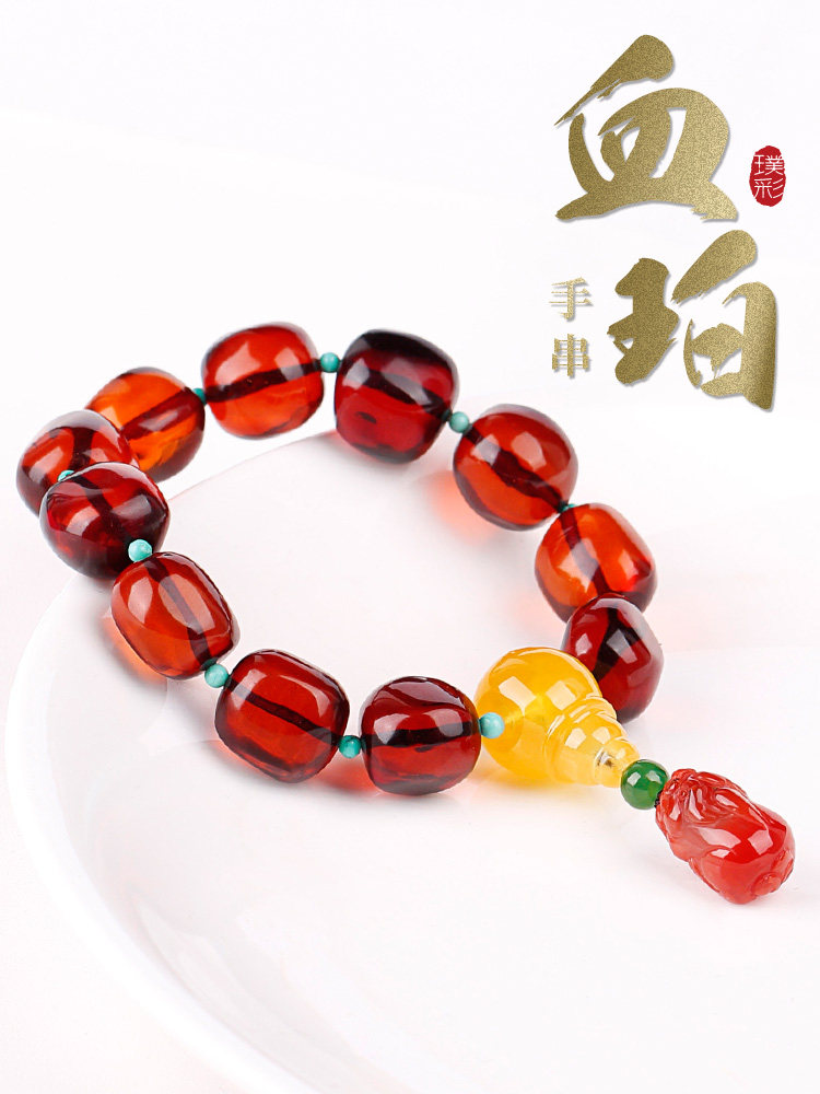 Pu Cai natural amber beads Men's and women's blood pearl rough hand string Baltic single circle hand chain Buddha beads accessories
