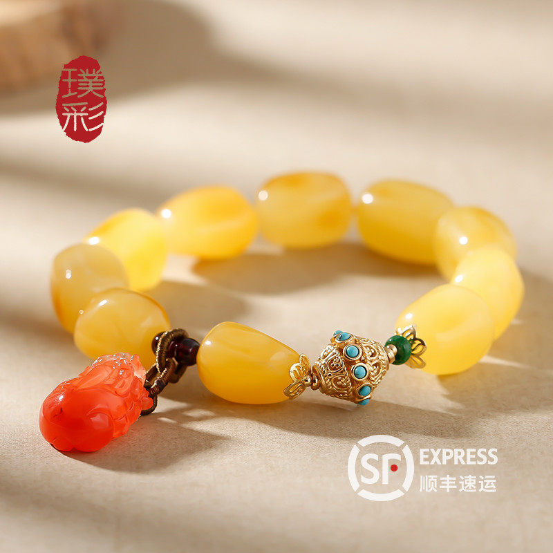 Natural honey wax Raw arm string amber honey wax fashion men and women's handdress south red jacket pendant