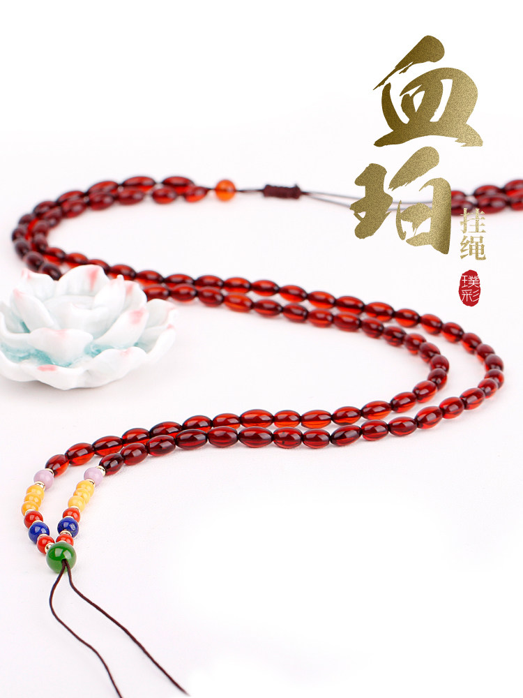 Pu Cai amber rough stone blood pearl necklace Natural beeswax lanyard Men's and women's neck ornament Buddha beads with certificate