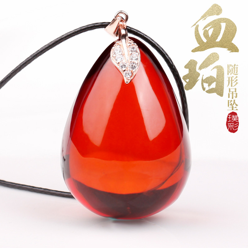 Colored Natural Honey Wax Amber Blood Perps With Shaped Drop Pendant 925 Silver Necklace Men And Women Fashion Amber Collarbone Chain