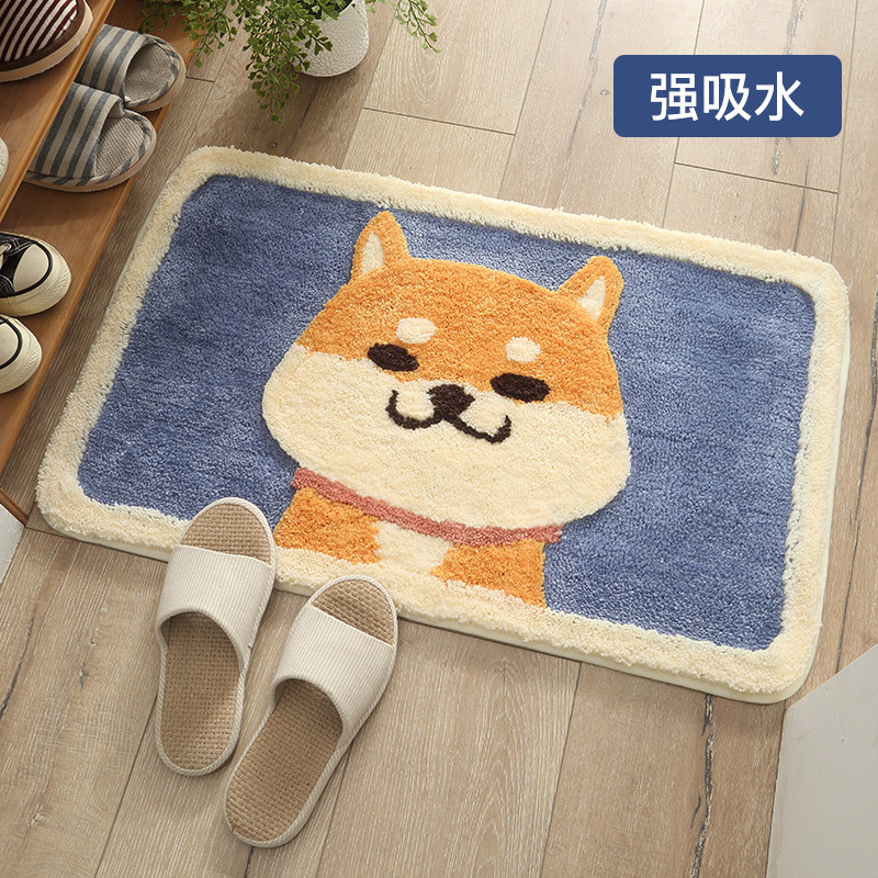 Cartoon Akita dog flocking carpet Household powder room doormat Absorbent floor mat Bathroom door mat Non-slip mat