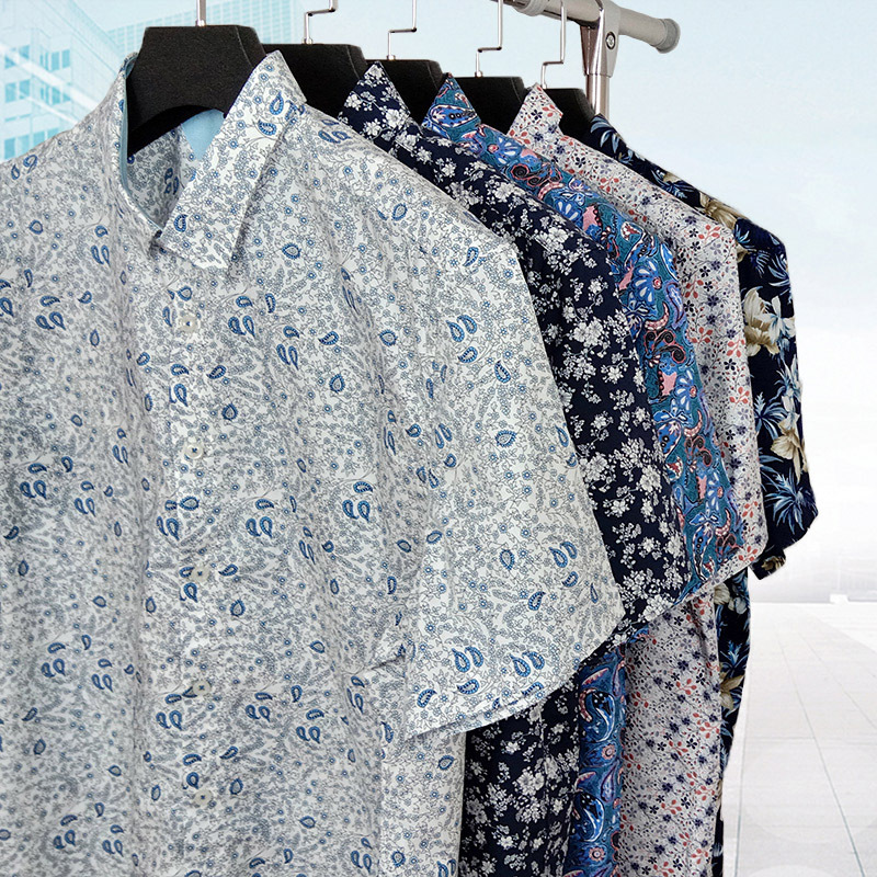 Plus Size Short-Sleeved Shirt for Men, Floral, Loose, Fashionable, Extra Large, Pure Cotton, for Big and Tall Men, Trendy, Extra Large Size Plus Size Short-Sleeved Shirt for Men, Floral, Loose, Fashionable, Extra Large, Pure Cotton, for Big and Tall Men, Trendy, Extra Large Size