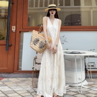 Extra long, high-end and elegant ankle-length embroidered dress, simple tall, loose, large size, slimming French long dress
