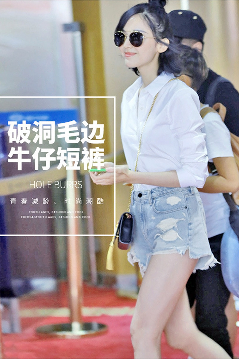 Jean shorts woman Shagulinazahan version of high waist hole loose thin street tide in broad leg hot pants