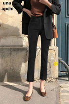 Casual jeans womens new fashion Korean version of high waist thin loose straight pants large size elastic nine-point cigarette tube pants women