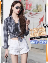 Pure cotton white denim shorts womens hole burr summer personality large size Korean version of high waist loose wide leg hot pants