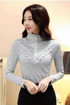 Base shirt female lace long sleeve autumn and winter 2021 New plus velvet padded foreign style small shirt high neck warm inner top
