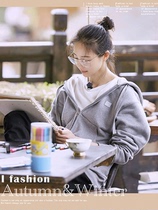 Spring and autumn season 2021 new star with the same loose casual jacket Korean version of gray simple hooded sweater cardigan