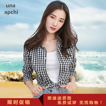 Chidori plaid shirt womens black and white thin ins trend small fresh Korean version of long-sleeved cotton wild sunscreen jacket