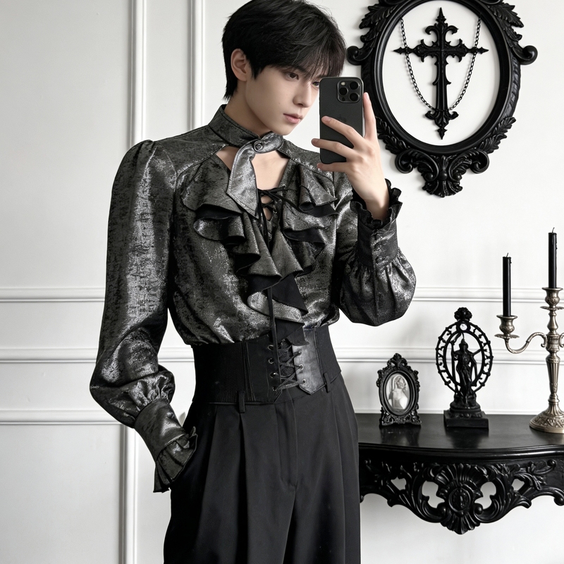 Gothic Style Dark Shirt Prince-Style Knight Outfit Top Gold-Plated Looter Long-Sleeve Lolita Shirt Cosplay