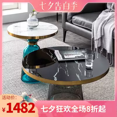 Nordic light luxury designer coffee table hand-blown small apartment living room round edges Simple creative metal corners