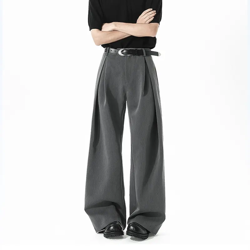 American-Style Drapey Pleated A-Line Men's Trousers 2026 Spring/Summer Loose Double-Pleated Design Casual Long Pants
