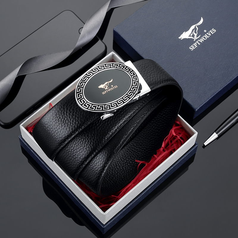 Septwolves men's belt automatic buckle belt men's youth pure cowhide leather men's thick line decorative belt