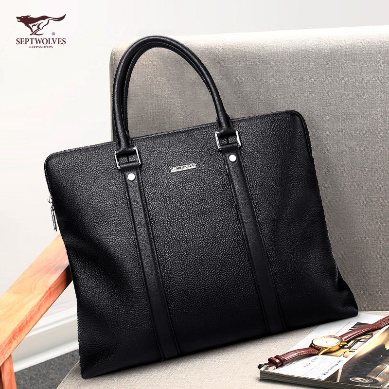 Seven Wolves Headlayer Bull Leather Business Briefcase men Extravagant Handbag envelopes Genuine Leather leather Computer version