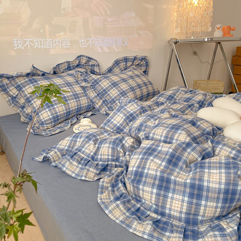 (Deer) JK Wind strikes grossed color weave washed cotton four pieces Maiden Wind Pure Cotton Banged sheet Quilt cover