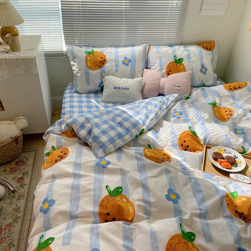 (Deer and) Orange Soda ~ Little Fresh All Cotton Four Sets Young Girl Pure Cotton Bed LOVELY DORMITORY THREE SETS