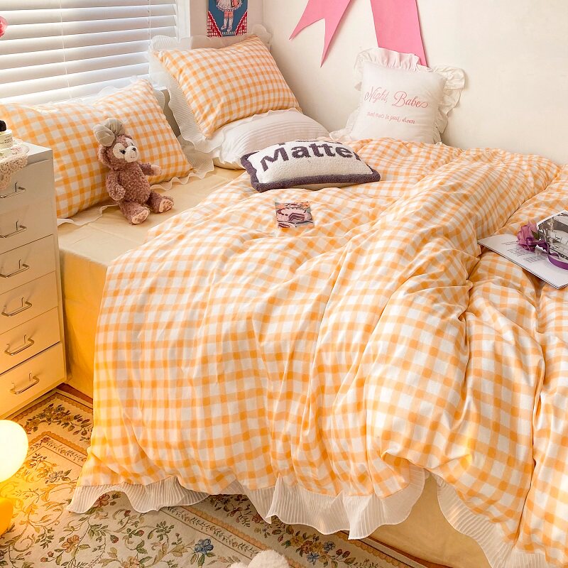 (deer and) Yan value to play ~ classic signup bump-colored lace full cotton four pieces of taro Popo pure cotton bed product