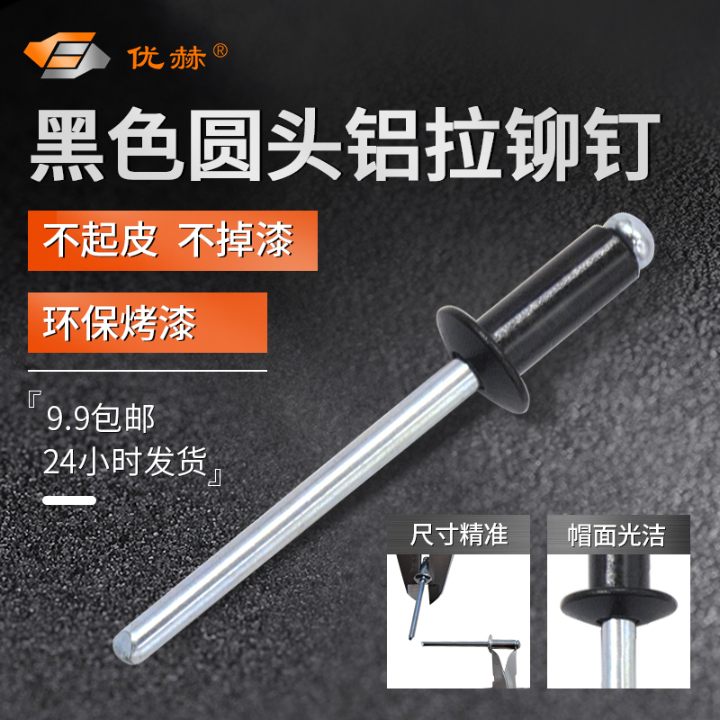 Black Rivet Round Head Baking Paint Pull Rivet Baking Black Pumping Core Rivet Flat Round Head Opening Type Aluminum Alloy Pull Nail Rivet