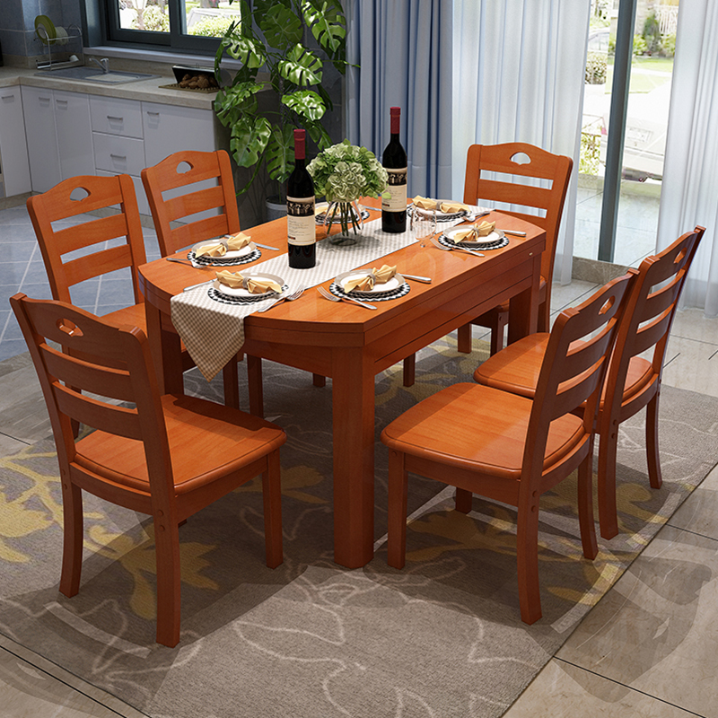 Solid wood dining table and chairs combined modern minimalist telescopic folding folding square-purpose household dining table small family dining room furniture