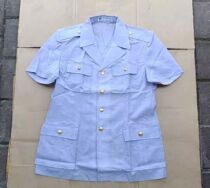 In stock old-fashioned sky blue short-sleeved shirts old models early four-pocket polyester and linen fabric shirts old-fashioned shirts quick-drying