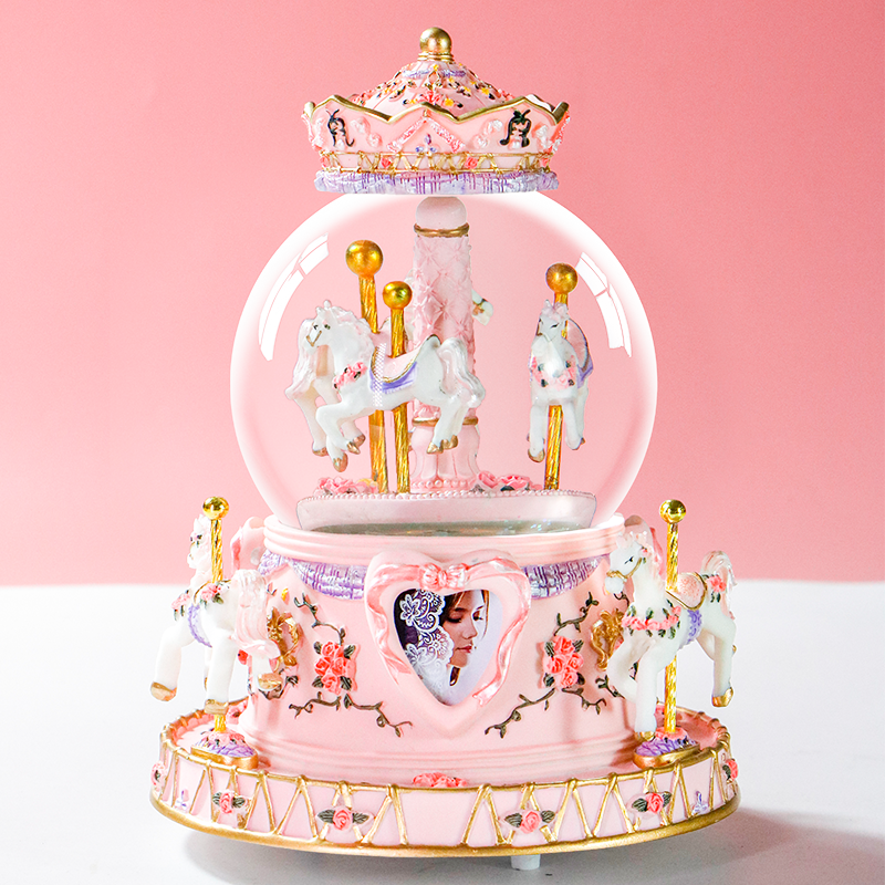 Carousel music box Christmas crystal ball for girls birthday gift music box music box can be customized photos
