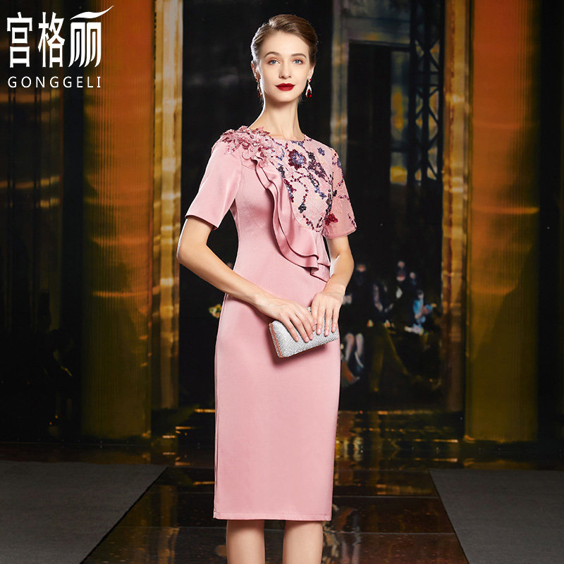 Hi mother-in-law attends the wedding dress young cheongsam party short dress slim dress can usually be worn