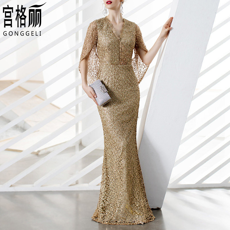 Gong Ge Li evening dress women 2022 new noble toast dress burgundy long sleeves high-end dress skirt banquet temperament
