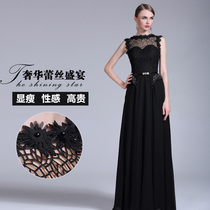 Dinner party 2021 evening dress new noble elegant thin dress womens party party black long evening dress