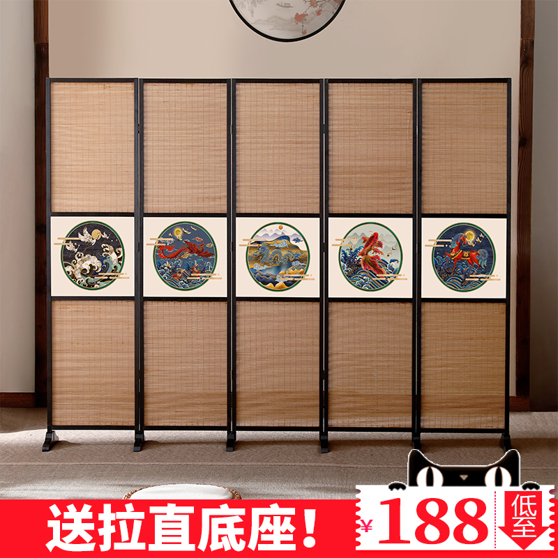 Chinese style solar screen partition folding screen imitation ancient as old folding folding screen Living room Xuanguan solid wood bamboo retro screen