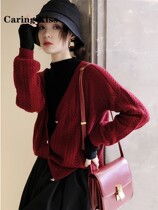 Caring Kiss simply fashion tapping hollow stripes importers for wool V collar sweater grandmother shirt