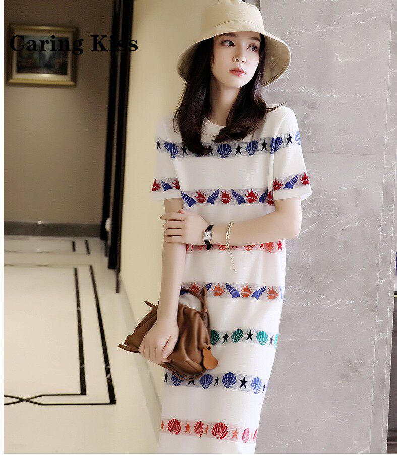 Carring Kiss2022 New marine printed pattern Knowing comfort Ranking fine Sky silk knit nepotism dress shirt Sharpsy