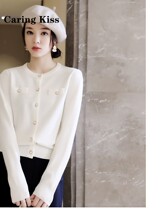 Caring Kiss elegant grandma wind pearl buckle ancient fashion wool circle collar for cardiga sweater autumn
