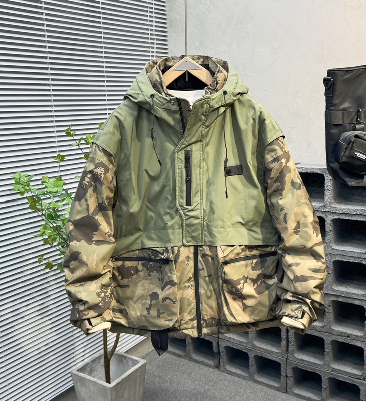 Trendy Brand Men's down Jacket Winter Camouflage Patchwork Warm Coat Casual Hooded White Duck down Cold-Resistant Top