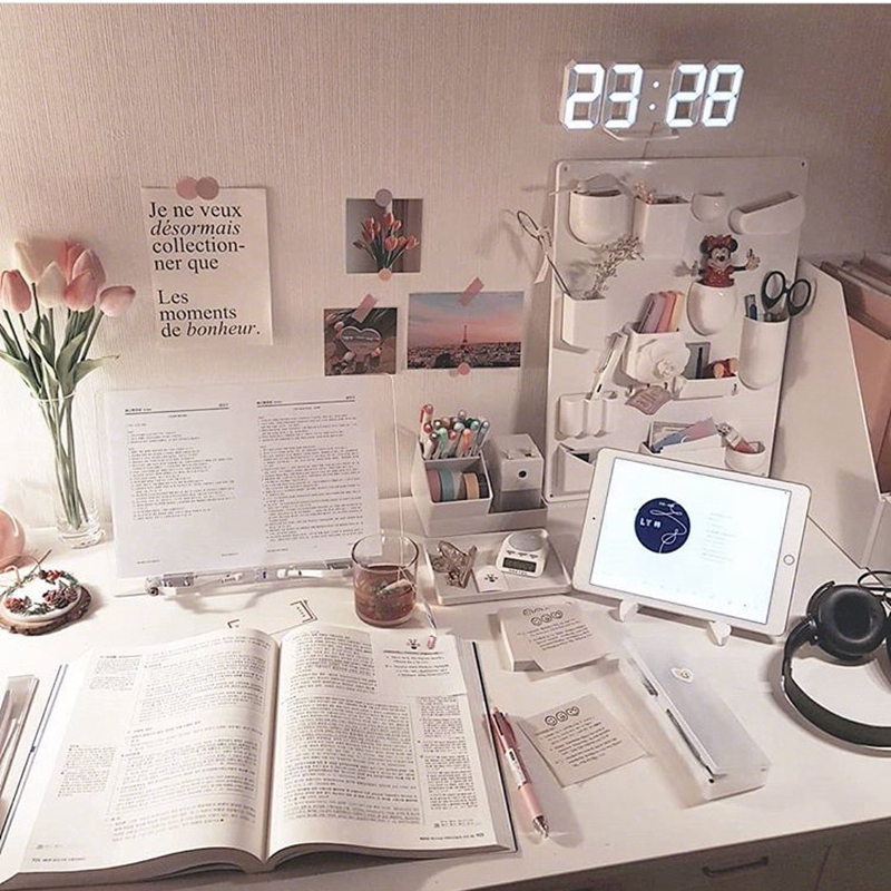 INS Korean style student desktop decoration electronic clock LED digital wall clock 3D stereo alarm clock Bedroom wall clock