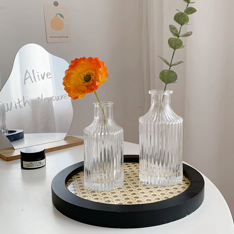 ins Vintage transparent embossed glass small vase Student room green plant hydroponic vase Desktop decoration decoration