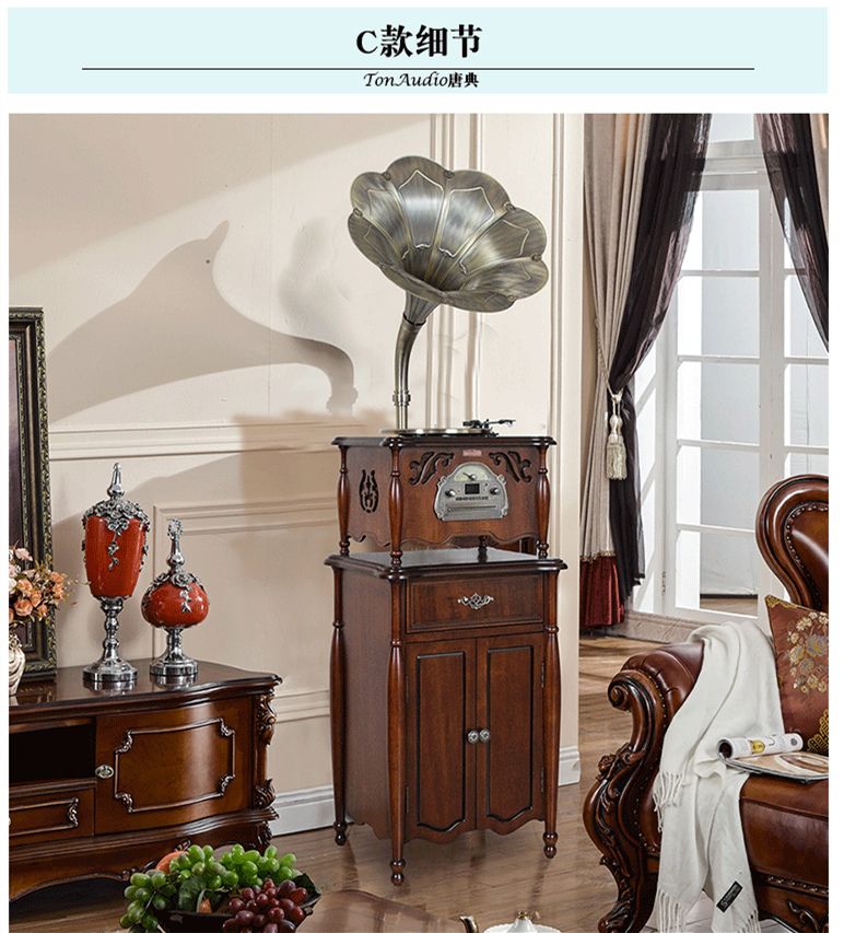bán đầu đĩa than cổ Gramophone phòng khách retro loa lớn châu Âu đồng nguyên chất gỗ Bắc Âu cũ nhà cổ máy ghi âm vinyl hiện đại - Máy hát 	đầu đĩa than crosley