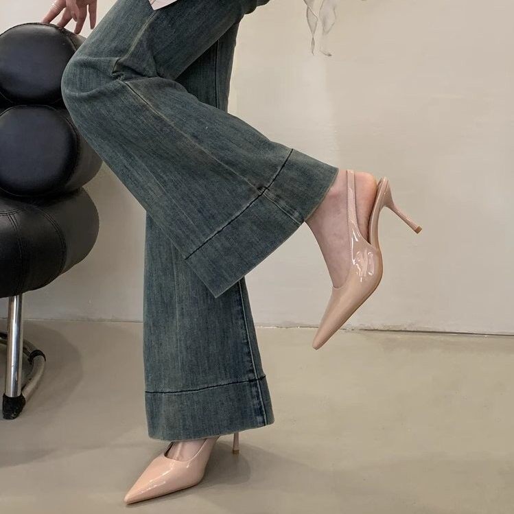 Nude high heels for women, stiletto heels, 2026 new style, stunningly beautiful, sophisticated, open-back sandals, pointed toe, elegant, sexy, and comfortable.